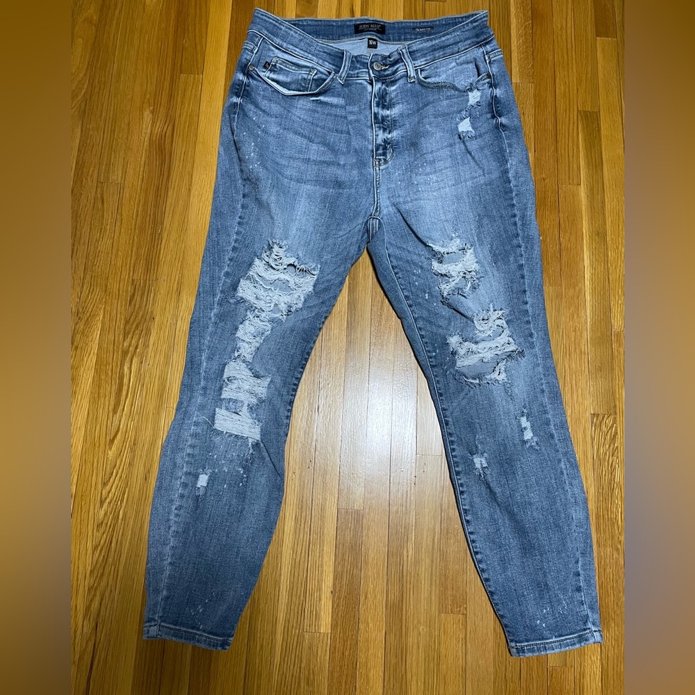 Judy Blue Hi Rise Skinny Bleach Spatter/Distressed Jeans 16W